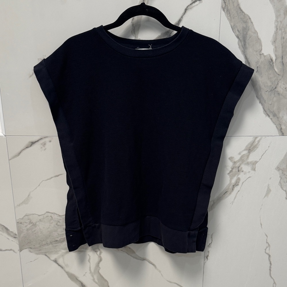 Mod Ref Waffle Knit Navy Muscle Sweater w Open Sides